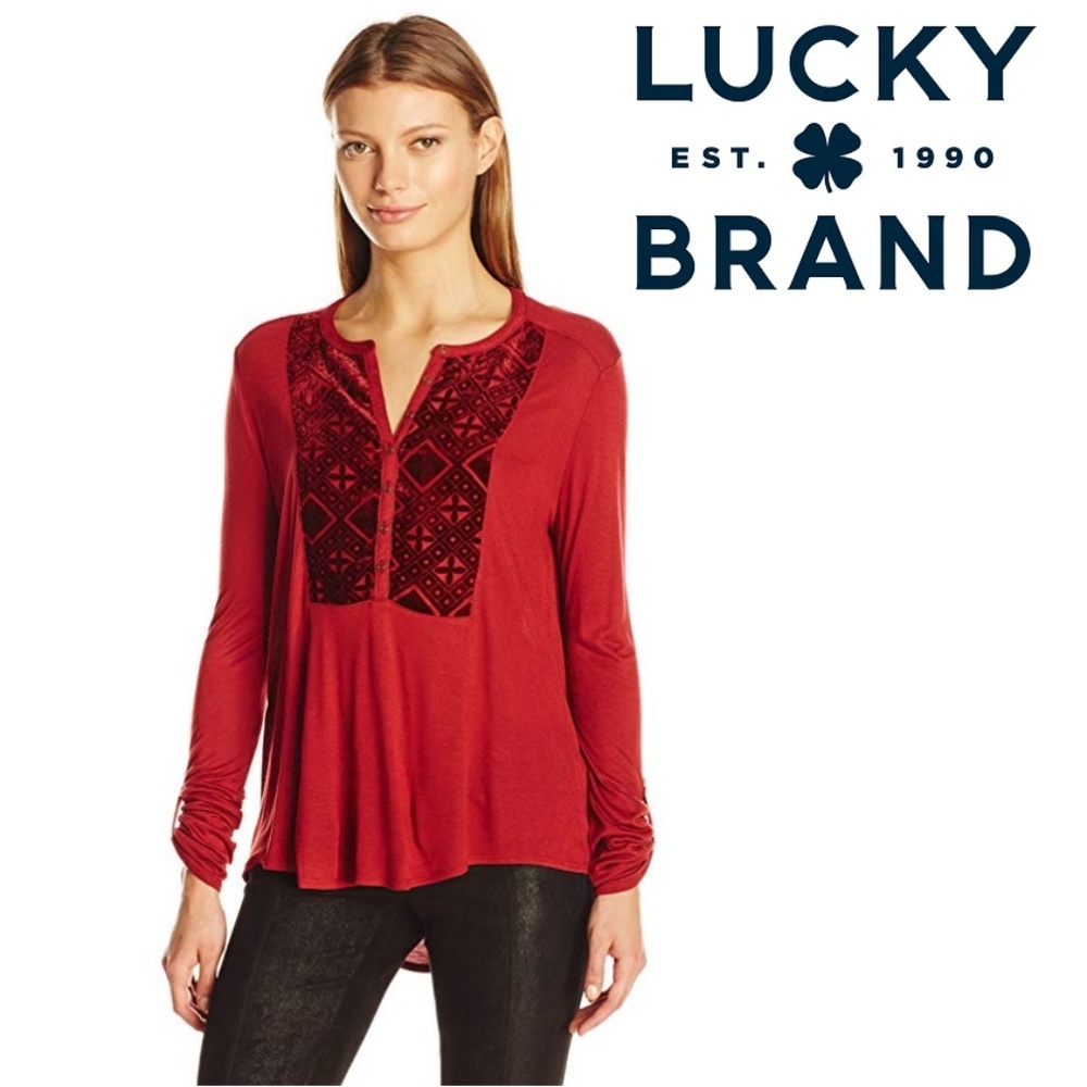 Lucky Brand Red Velvet Shirt Merlot Red Soft NWT